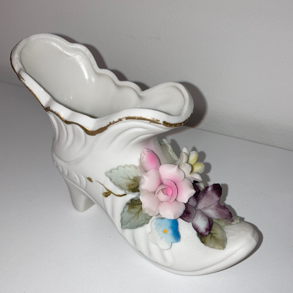 Vintage Japan Flower Porcelain Shoe Vase